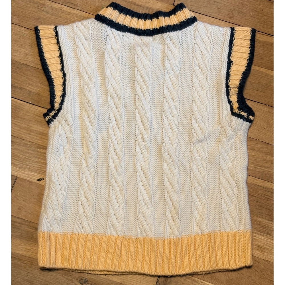 Disney‎ Minnie Mouse Sweater Vest Kids Small Cream Cable Knit Sequin Varsity - Picture 3 of 5